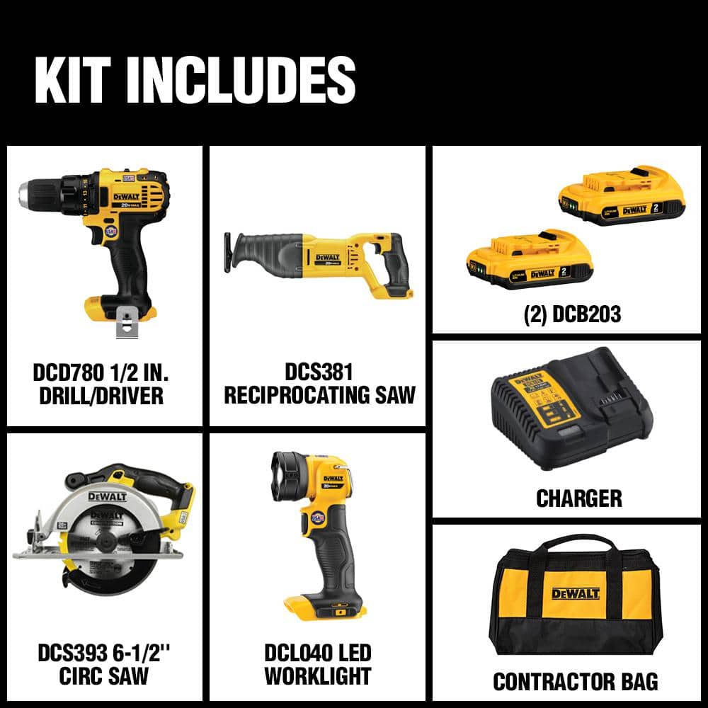 DEWALT (DCK423D2) 20V MAX Cordless 4 Tool Combo Kit with (2) 20V 2.0Ah Batteries and Charger