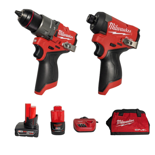 Milwaukee M12 FUEL 12-Volt Lithium-Ion Brushless Cordless Hammer Drill and Impact Driver Combo Kit w/2 Batteries and Bag (2-Tool) 3497-22