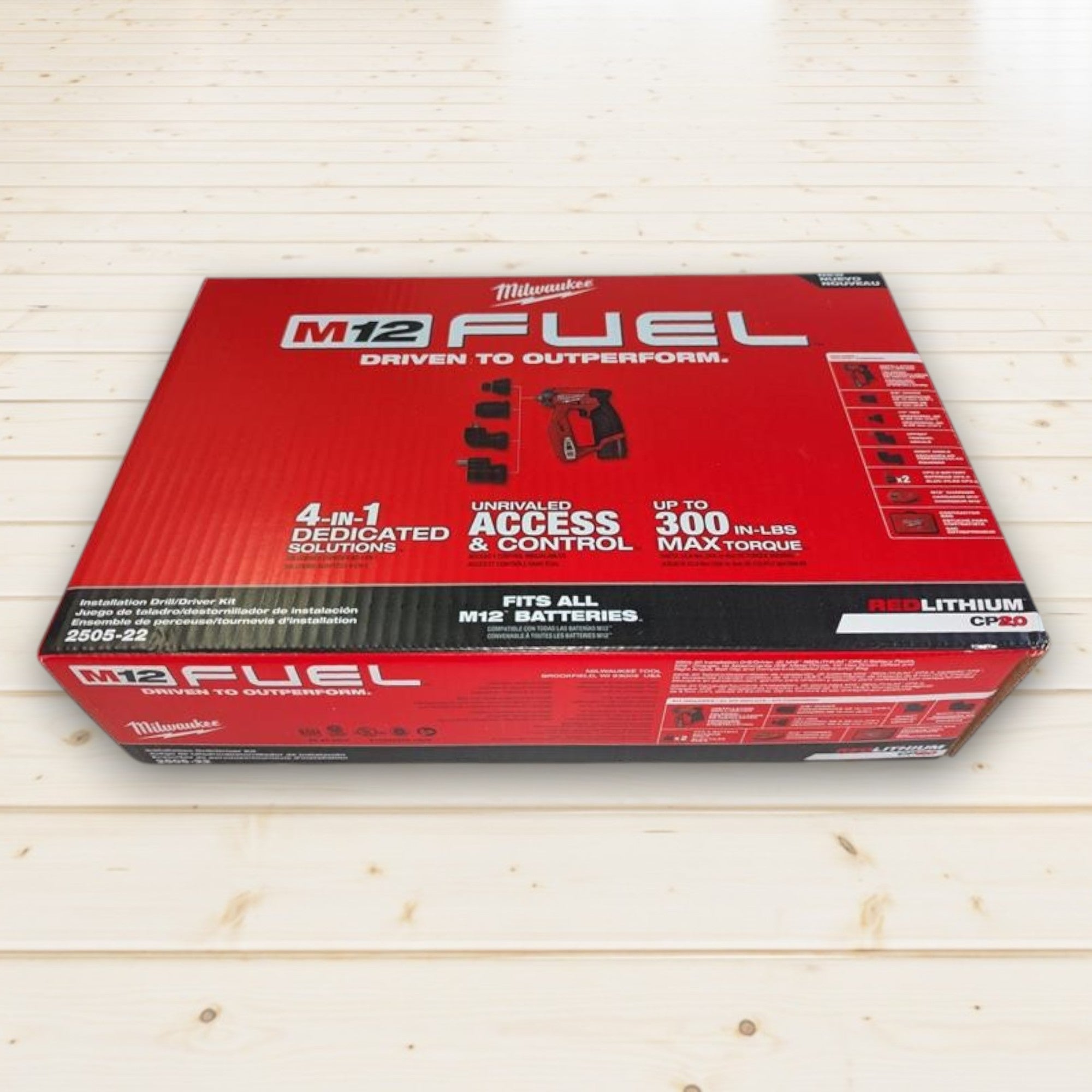 Milwaukee (2505-22)  M12 FUEL 12V Lithium-Ion Brushless Cordless 4-in-1 Installation 3/8 in. Drill Driver Kit with 4-Tool Heads