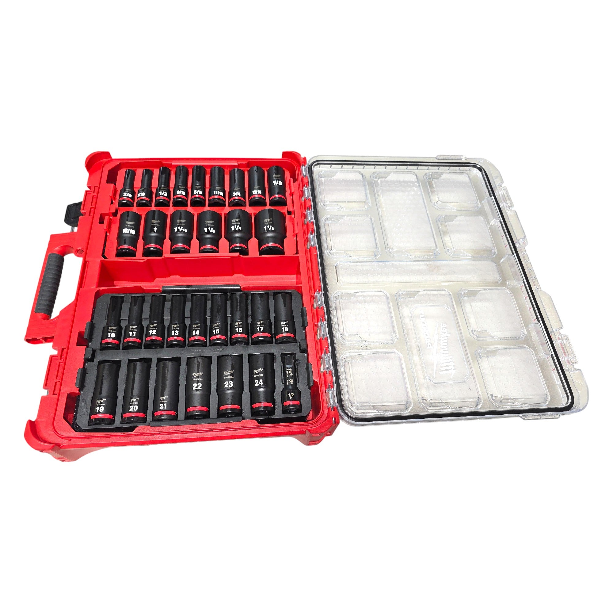 Milwaukee (49-66-6806) SHOCKWAVE Impact-Duty 1/2 in. Drive Metric and SAE Deep Well Impact PACKOUT Socket Set (31-Piece)