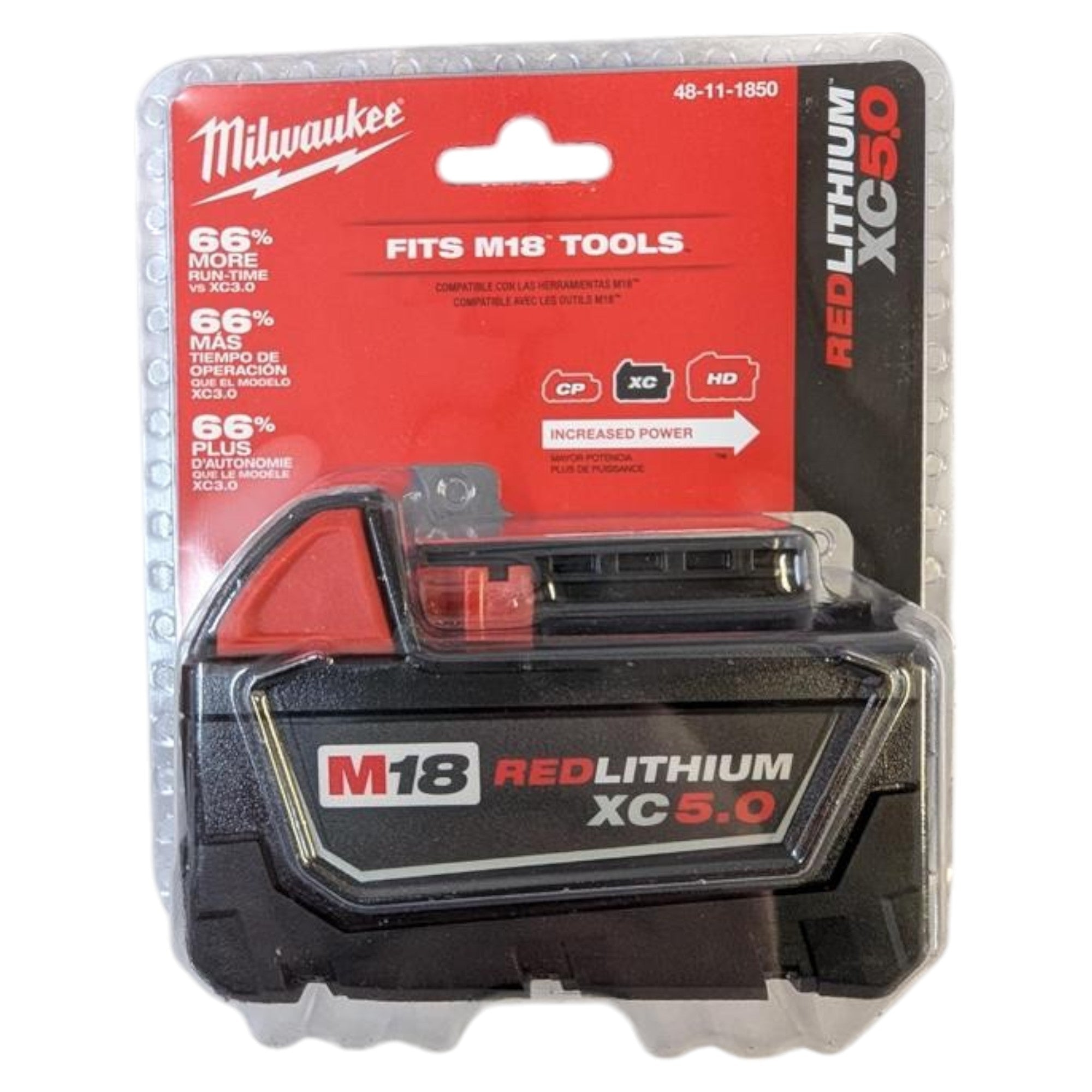 Milwaukee M18 18-Volt 5.0 Ah Lithium-Ion XC Extended Capacity Battery Pack 48-11-1850