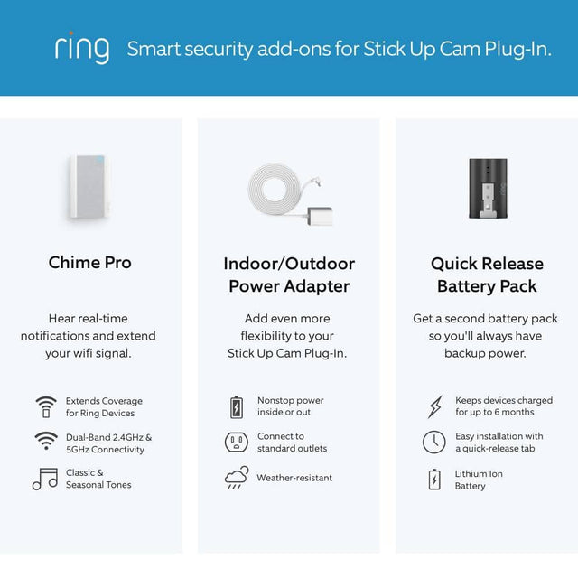 Ring Stick Up Cam Plug-In - Indoor/Outdoor Smart Security Camera with Two-Way Talk, Color Night Vision, Live View, White B0C5QRYBJB